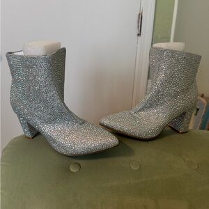 Forever 21 Silver Crystal Embellished Ankle Booties